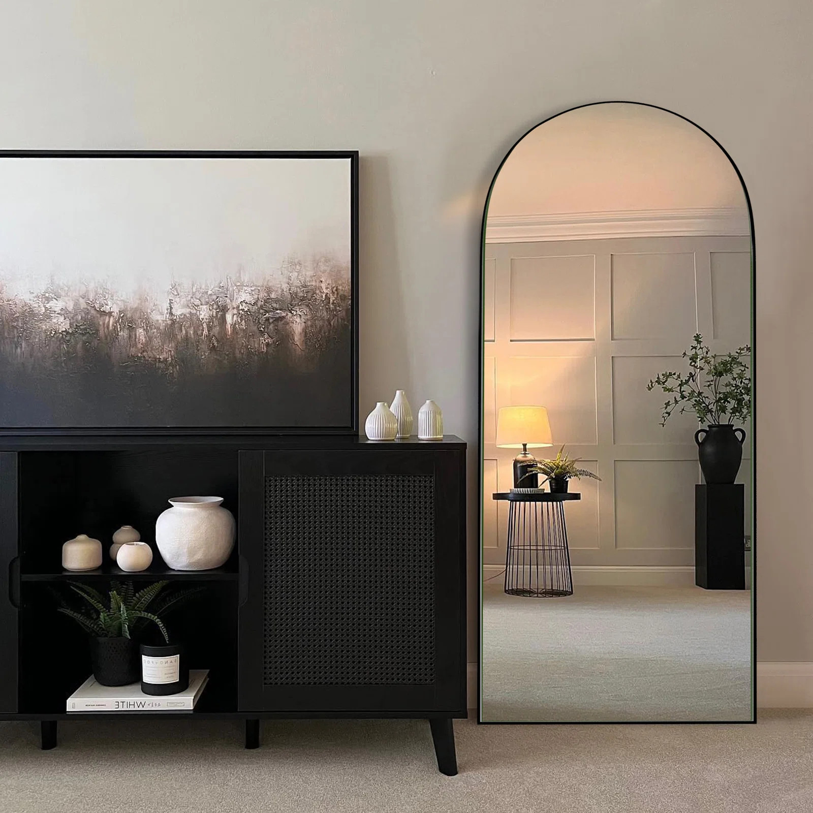 Leeron Oversized Arch Solid Wood Floor Mirror with Stand | Wayfair North America