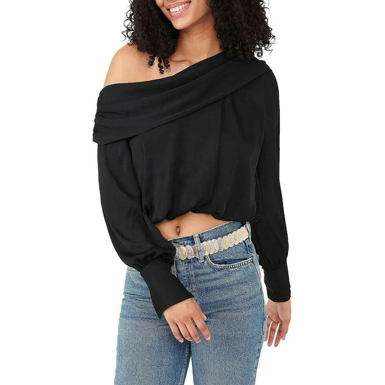 Free People Womens Satin Cropped Blouse Black S | Walmart (US)