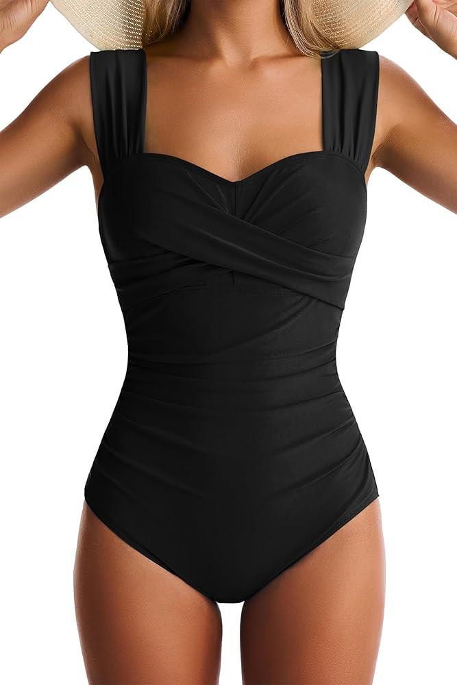 Womens One Piece Swimsuits Tummy Control Bathing Suits Modest Full Coverage Swimsuit Wide Straps ... | Amazon (US)