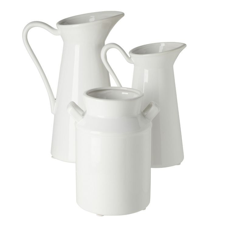 Farmlyn Creek 3 Piece Set Ceramic Pitcher Jug Vases for Home Decor, Small White Centerpieces for ... | Target