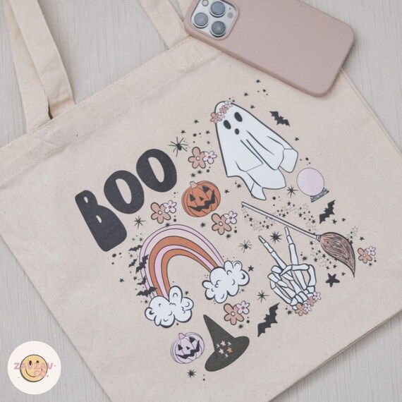 Boo Tote Bag Halloween Tote Bag Spooky Season Trick or - Etsy | Etsy (US)