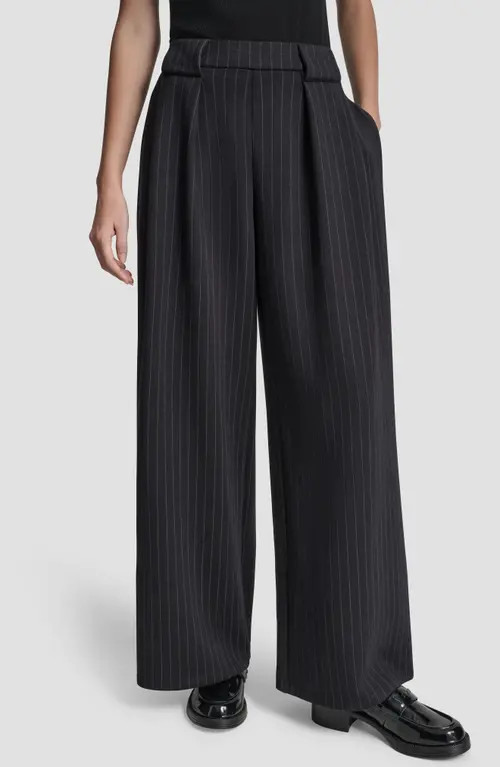 DKNY Pinstripe Pleat Front Wide Leg Pants in Black Pinstripe at Nordstrom, Size Small | Nordstrom