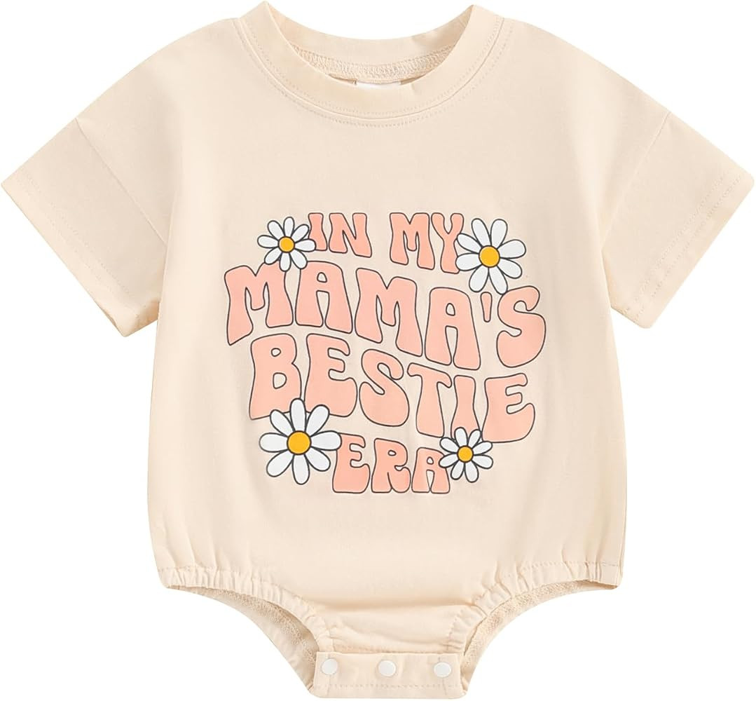YOKJZJD Newborn Infant Baby Girl Summer Outfits Mama's Bestie Era Bubble Romper Daisy Short Sleev... | Amazon (US)