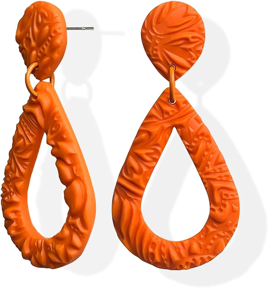 Handmade Colorful Teardrop Earrings for Women Lightweight Dangle Statement Jewelry with Embossed ... | Amazon (US)