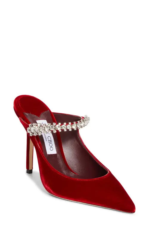 Jimmy Choo Bing Crystal Embellished Satin Mule in Ruby Red at Nordstrom, Size 5.5Us | Nordstrom