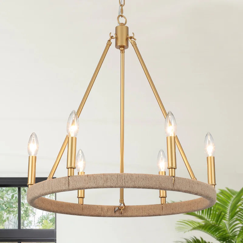 Vokolida 6 - Light Candle Style Wagon Wheel Chandelier with Hemp Rope Accents | Wayfair North America