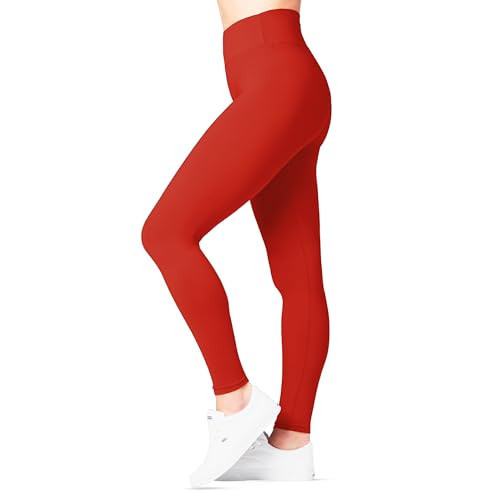 SATINA High Waisted Red Leggings for Women - Soft, Stretchy Leggings with Side Pockets - Full Length Yoga Pants for Women - Tummy Control and Buttery Soft Fabric for All-Day Comfort | Amazon (US)