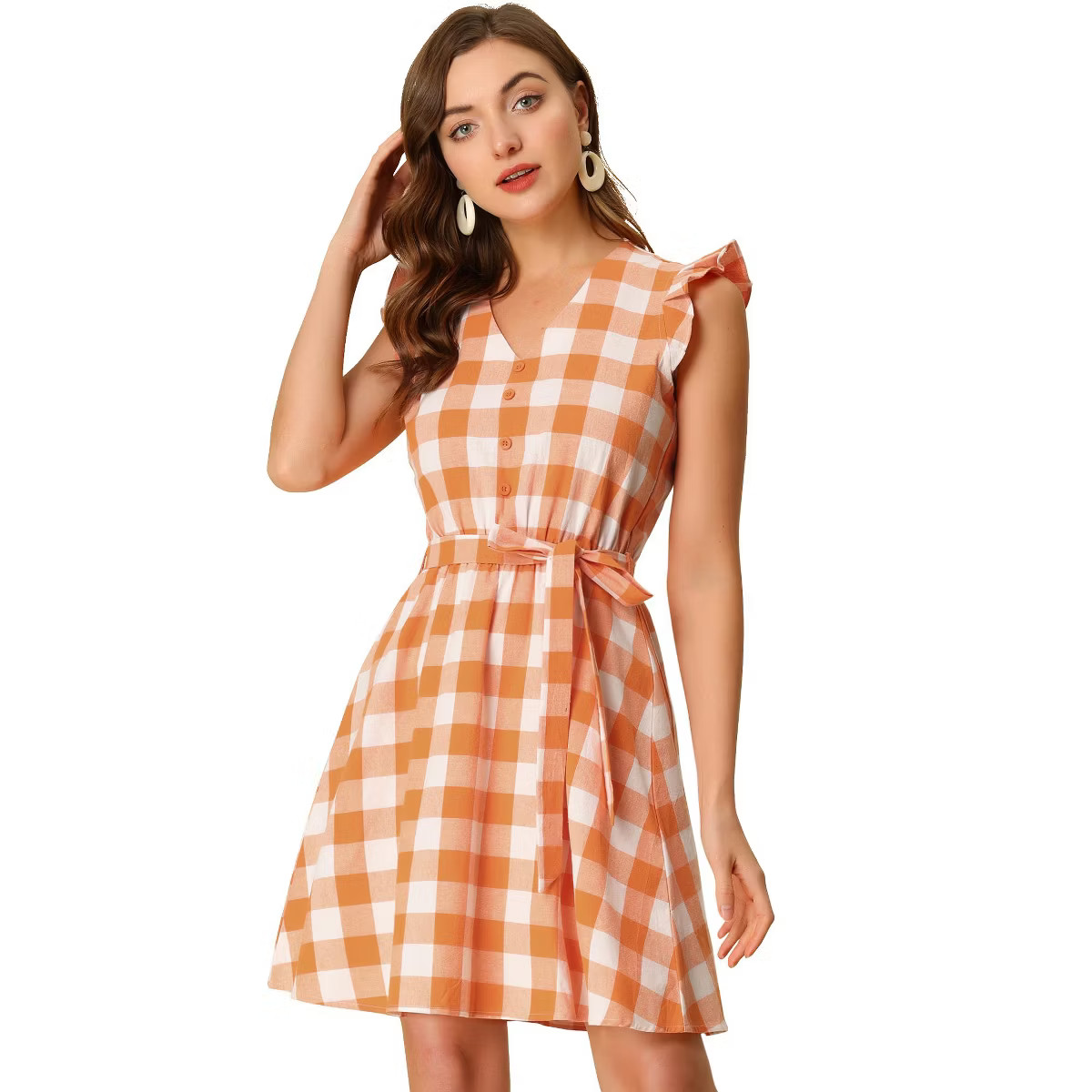 Allegra K Women's Casual Ruffled Sleeve A-Line Vintage Gingham Check Dress | Target