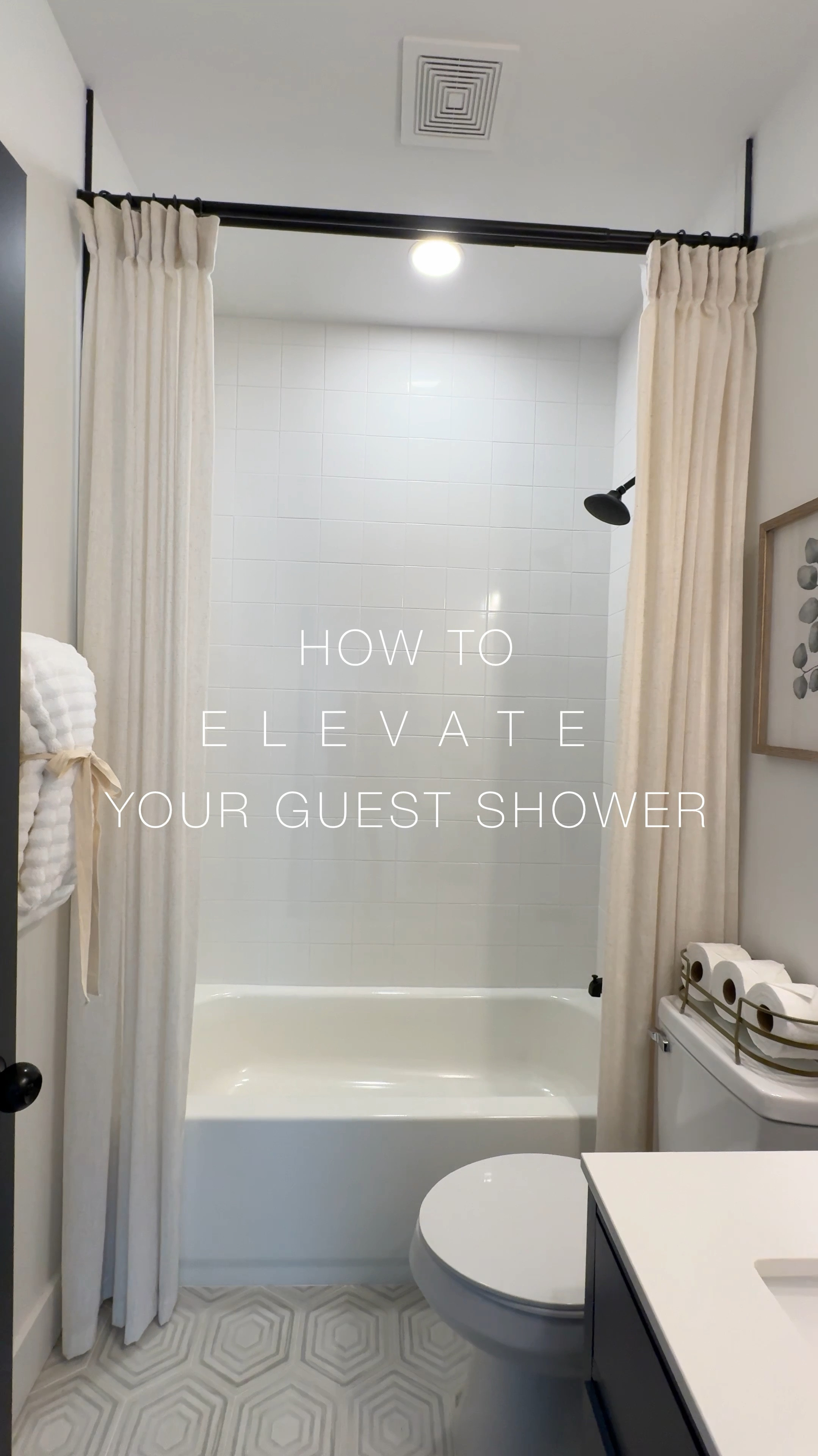 Amazon linen curtains!! I have one curtain panel on each side, but you can do two for an even more luxurious look! 
I recommend getting 96-102 inch panels! You want it to be as close to the ceiling as you can get it! 

These are 96” and I wish I would’ve gone with 102” in hindsight! 

#LTKstyletip #LTKfindsunder50 #LTKhome