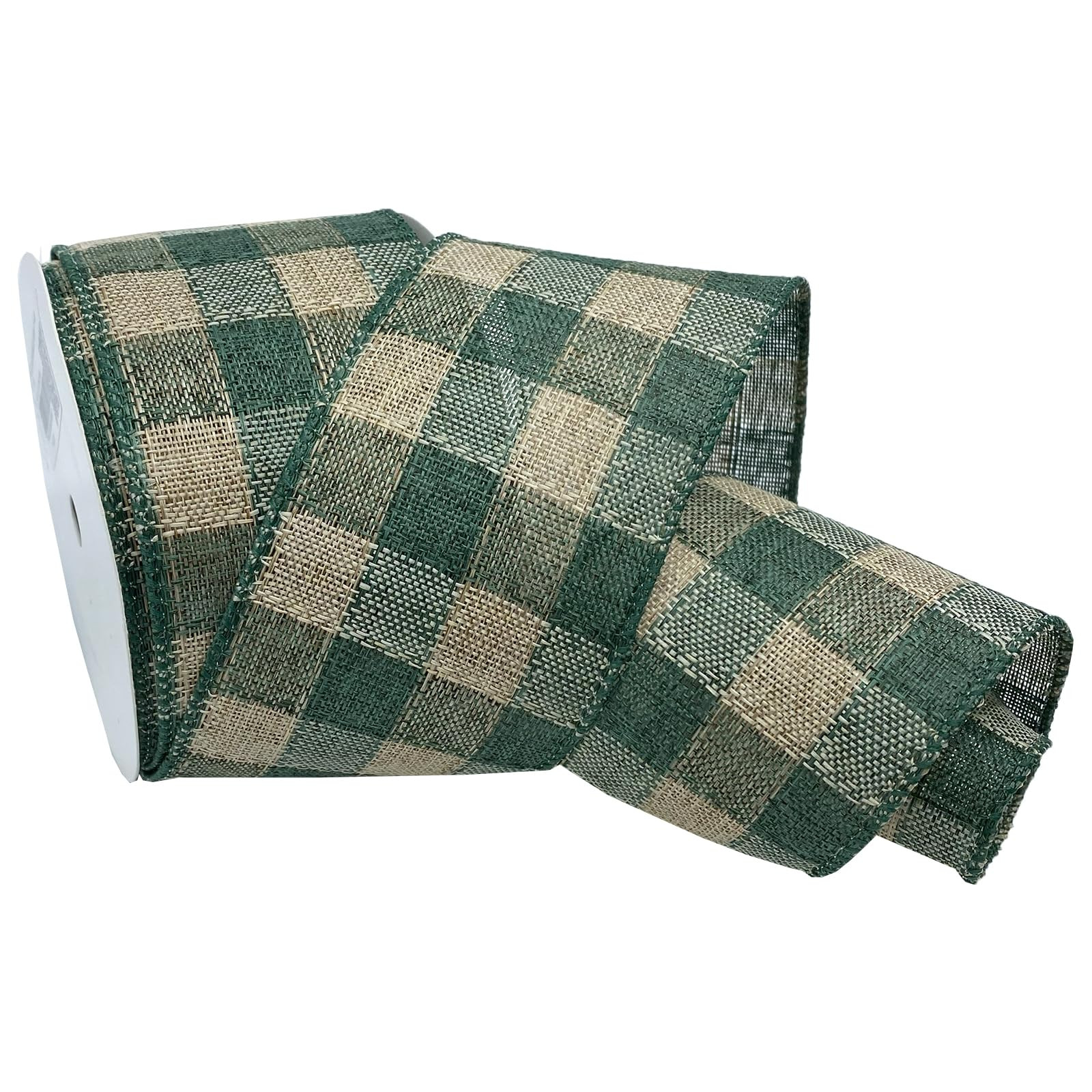 Morex Ribbon Wired Woven Burlap Gingham Burlap Ribbon, 2.5 inch by 10 Yards, Natural/Green | Amazon (US)