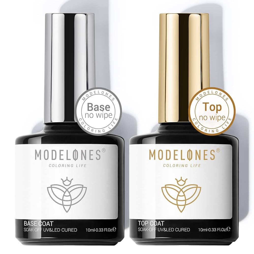 modelones Gel Top Coat and Base Coat, 2 Pcs No Wipe Clear Base and Top Coat Set for Gel Nail Poli... | Amazon (US)