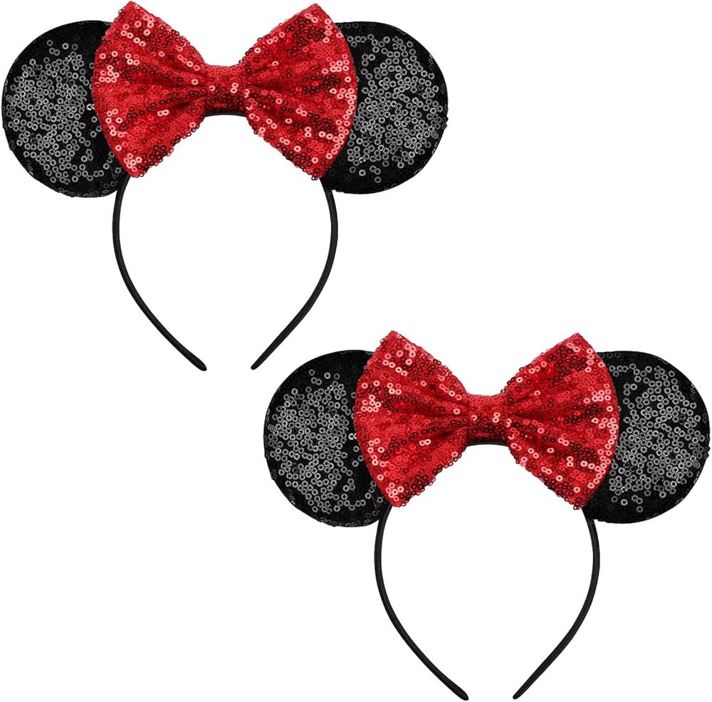 FANYITY Mouse Costume Ears,2 Pcs Mouse Ears Headbands for Girls & Women Party,Size Free (RED 2) | Amazon (US)