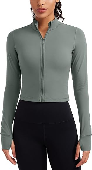 CRZ YOGA Womens Butterluxe Full Zip Cropped Workout Jackets Slim Fit Athletic Yoga Jacket with Th... | Amazon (US)