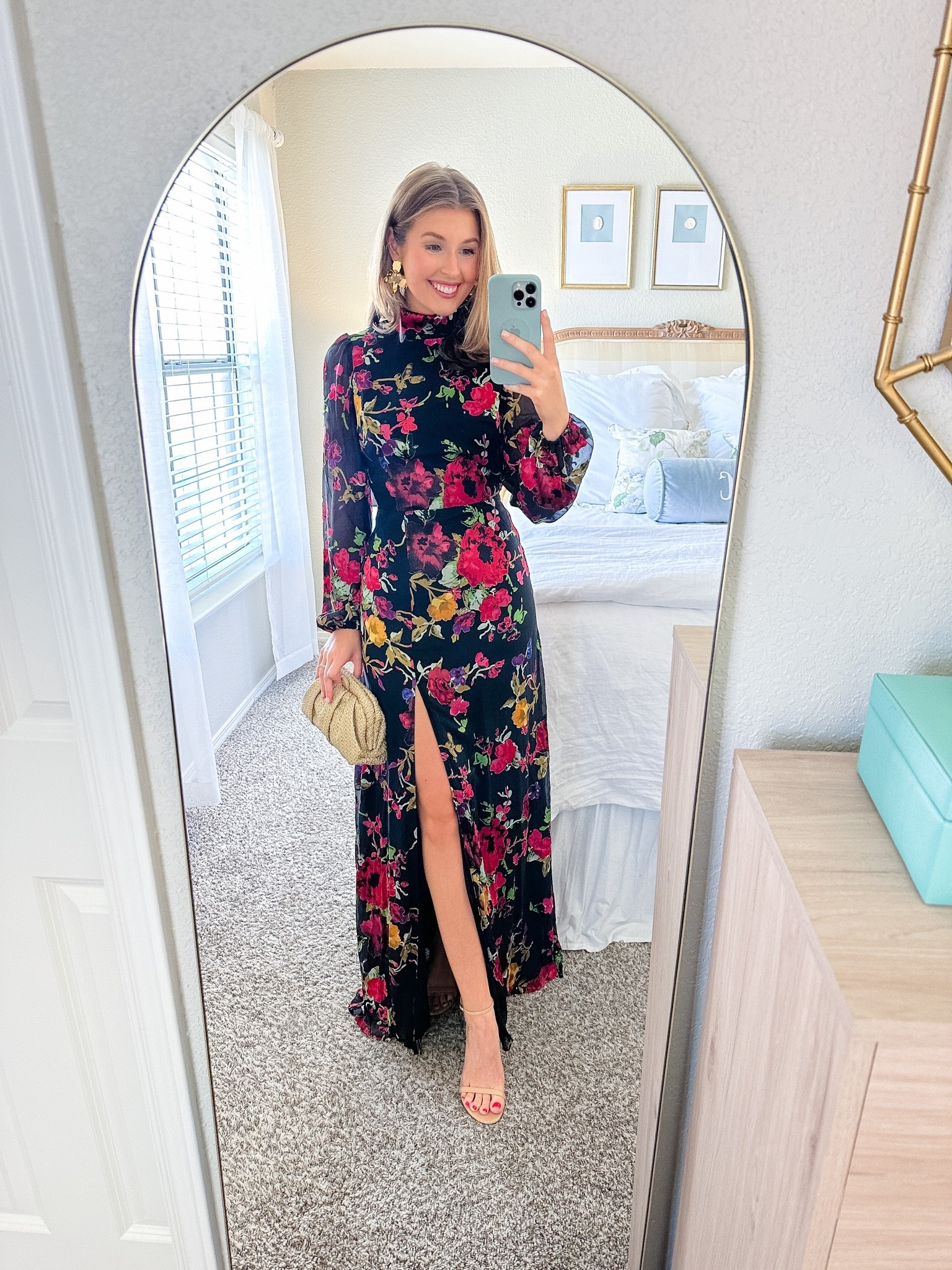 Formal or black tie wedding guest look with sleeves! Wearing a S