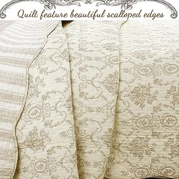 Cozy Line Home Fashions French Medallion 100% Cotton Bedding Quilt Set, Beige Ivory Rose Flower R... | Amazon (US)
