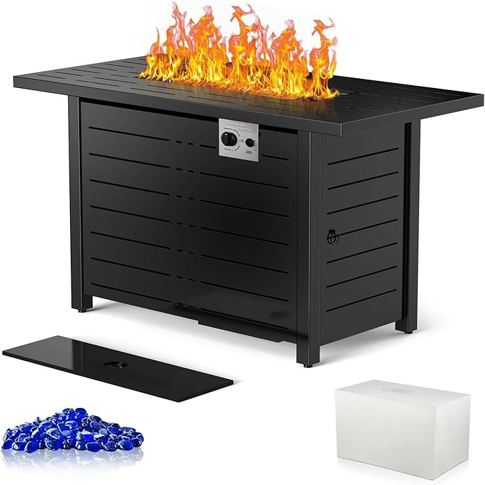Xbeauty Fire Pit Propane Gas FirePit Table 43" Outdoor Fire Pit Rectangular Tabletop with Lid, Ra... | Amazon (US)