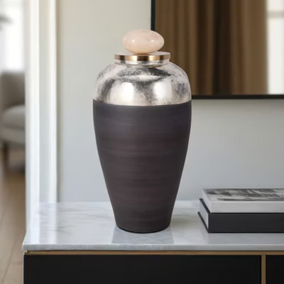 Modern Decorative Jar with Lid - Metal & Resin Accent Piece - Sleek Home Decor for Living Room, Bedroom & Office - 23" Gray | Target