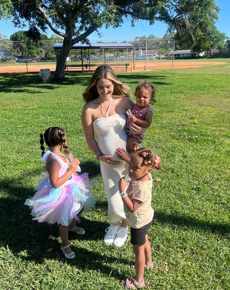 My favorite maternity dress under $40!! Literally so comfortable and flattering I wore it again today!! Linking my bump friendly dress I wore to the kids birthday party and my sneakers that were so supportive! Also linked Kais birthday unicorn dress & a similar set and shoes that Nyah wore  

#LTKxTarget #LTKkids #LTKbump