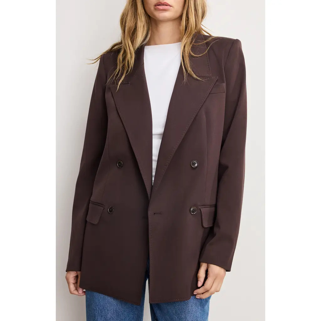 Good American Essential Double Breasted Blazer in Dark Chocolate at Nordstrom, Size X-Small | Nordstrom