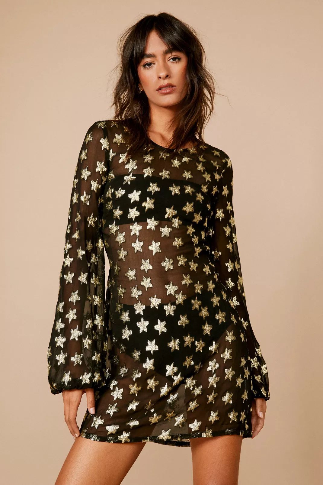 Jacquard Glitter Star Open Back Cover Up Mini Dress | Nasty Gal (US)