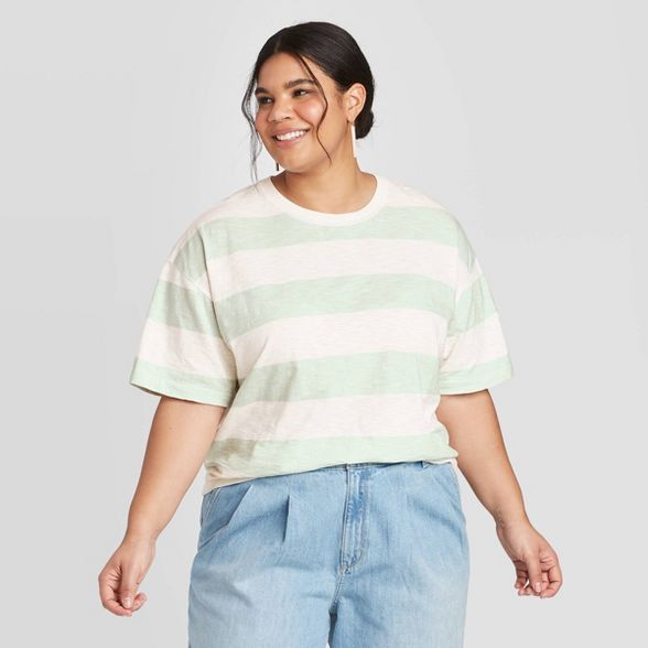 Women's Plus Size Striped Short Sleeve Boxy T-Shirt - Universal Thread™ Mint | Target