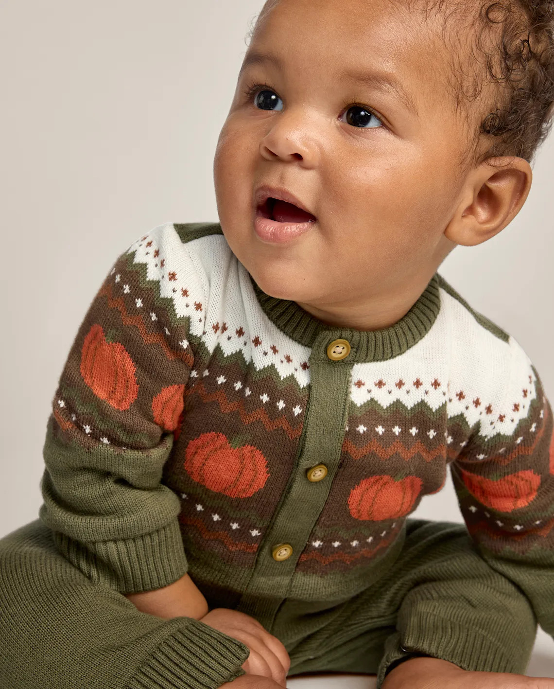 Baby Boys Long Sleeve Pumpkin Fairisle Sweater Romper - The Harvest Edit - GREEN | Gymboree | Gymboree