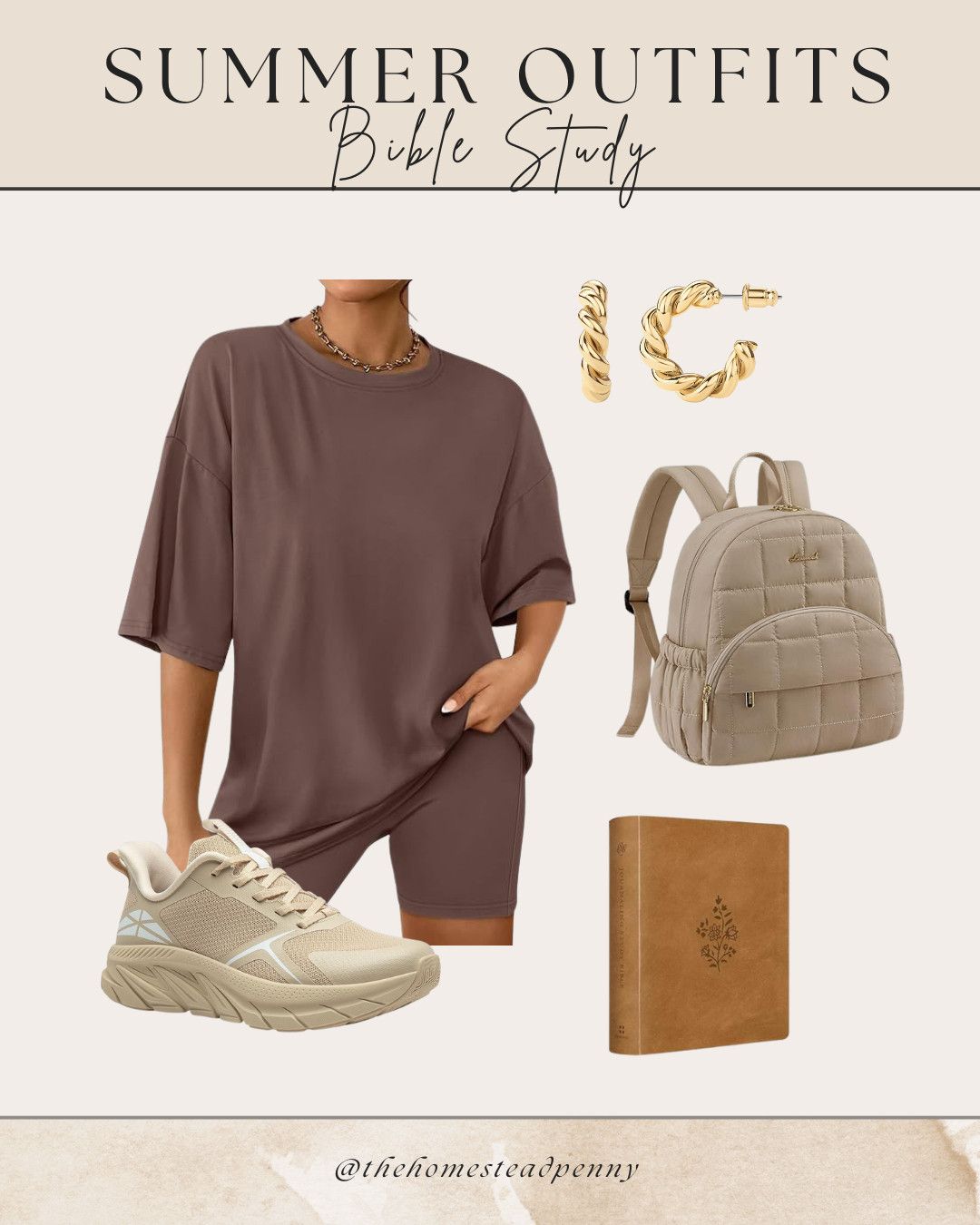 Comfy, simple, and just right for Bible study mornings or evenings🤎
This is my go-to when I want to feel put together but stay cozy — oversized tee + biker shorts, cushy sneakers, a neutral backpack for my Bible and notebook, and little gold earrings to dress it up.

Whether it’s a church gathering or just time in the Word with friends — this outfit will keep you comfy.

Tap to shop this full look 👇🏼

#biblestudyoutfit #faithbasedfashion #modestmomstyle #ltkmom #summermomoutfits #simplelivingstyle #amazonfinds #ltkunder50  

 #LTKActive #LTKMidsize #LTKBump