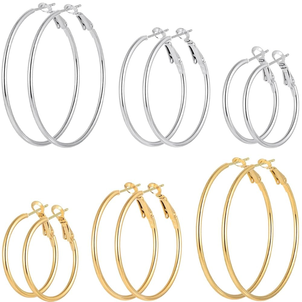Stainless Steel Gold/Silver Plated Hoop Earrings for Women, Hypoallergenic 14k Gold Hoops Huggie ... | Amazon (US)