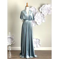 Dusty Blue Velvet Dress, Velvet Bridesmaid Dress, Velvet Long Infinity Wrap Party Evening | Etsy (US)