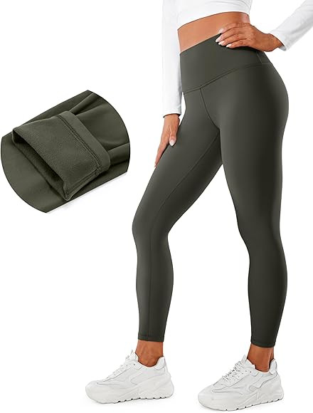 CRZ YOGA Womens Fleece Lined Soft Leggings 26.5" - High Waist Thermal Winter Warm Water Resistant... | Amazon (US)