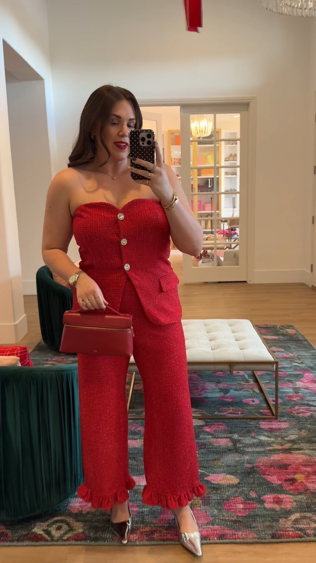 curvy midsize holiday red tweed pant set! obsessed with this outfit! wearing size large in top and 31 in pants. paired with my fave silver heels! outfit is 30% off in cart! also comes in black 

#LTKCyberWeek #LTKMidsize #LTKHoliday