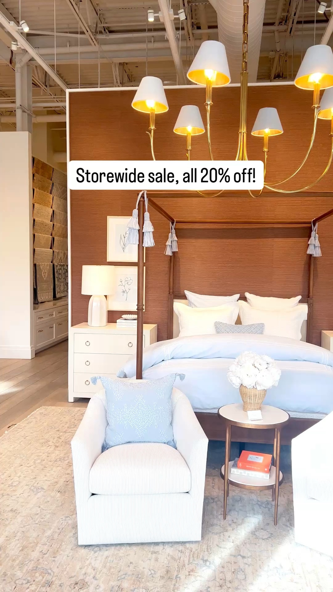 Come with me to the Serena & Lily design center in Chestnut Hill, MA! I love popping in for inspiration & to see some of their home products in person, like this beautiful bedroom set-up, which is all 20% off right now! 
- 
coastal home decor, beach house decor, beach house ideas, coastal interiors, coastal style home, bedroom furniture, primary bedroom ideas, light blue pillow shams, duvet covers, coastal bedding, king size bedding, neutral rugs, large rugs, bedroom rugs, living room rugs, cotton bedding, Loleta rug, swivel chairs, bedroom accent chairs, striped chairs, bedroom side tables, marble side tables, drink tables, bedroom seating area, oversized nightstands, neutral nightstands, nightstands with drawers, canopy beds, bedroom chandeliers, oversized chandeliers, coastal lighting, nightstand lamps, bedroom lamps, white lamps, blue pillow covers, four poster bed

#LTKSaleAlert #LTKHome