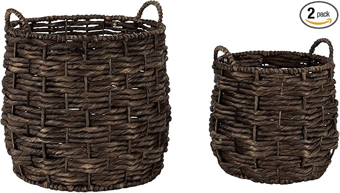 Kate and Laurel Livia Modern Two-Piece Woven Basket Set; 16 x 16 and 13 x 13; Warm Brown Water Hy... | Amazon (US)