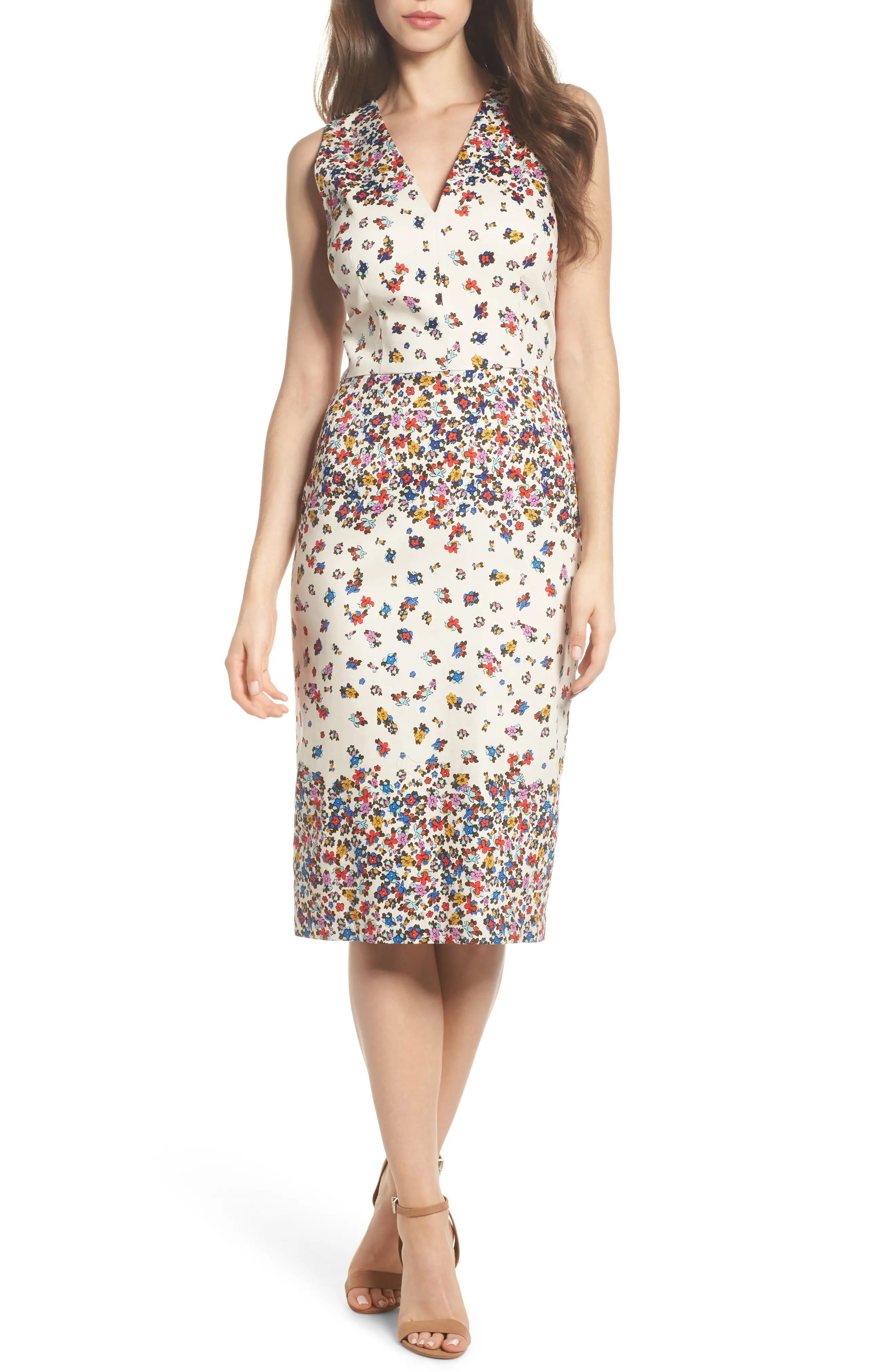 Placed Print Sateen Sheath Dress | Nordstrom