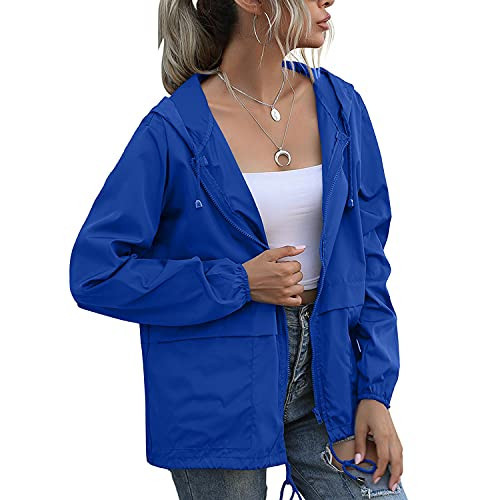 PESION Women's Waterproof Raincoat Lightweight Rain Jacket Hooded Windbreaker Royal Blue XXL | Amazon (US)