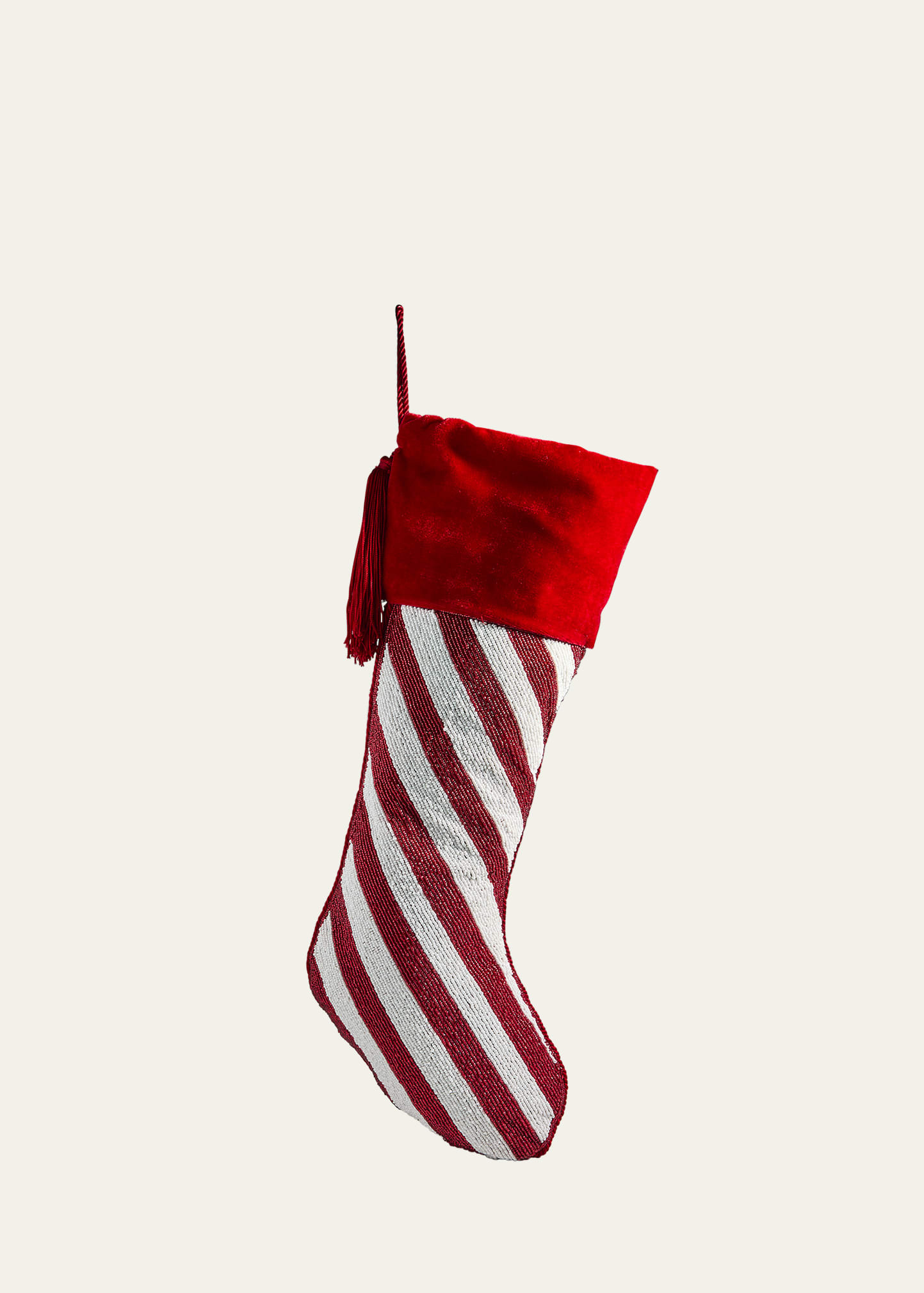 Sudha Pennathur Beaded Large Candy Cane Christmas Stocking | Bergdorf Goodman
