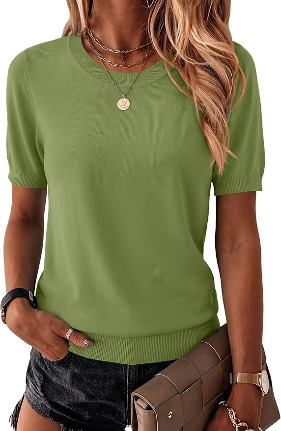Zeagoo Womens Tops Short Sleeve Sweater Crewneck Basic Fashion Clothing | Summer Short Sleeve Top... | Amazon (US)