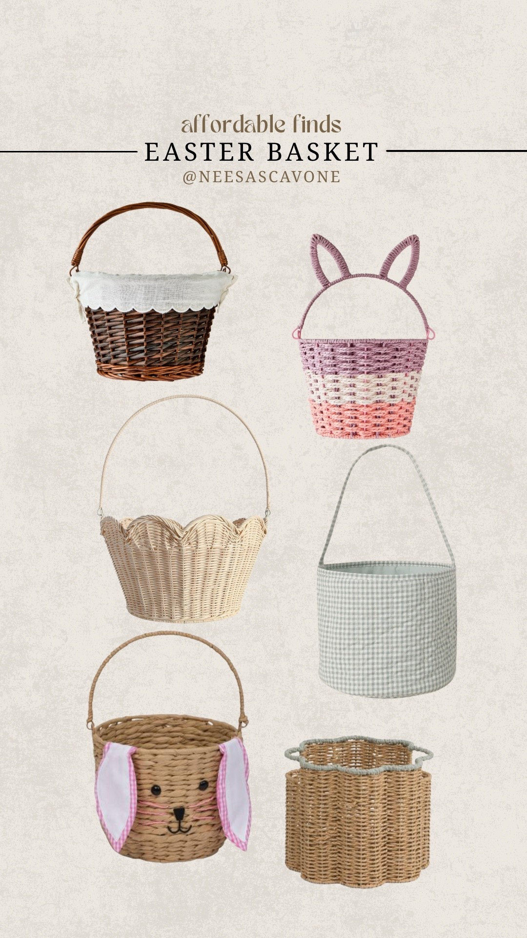Affordable Easter basket finds for kids that are actually cute and won’t break the bank 🐰🌸 If you’re building Easter baskets this year for toddlers, little kids, or even babies, these are some of my favorite neutral and aesthetic baskets that can be reused year after year. I love using woven baskets because they double as room decor or toy storage after Easter. Linking all my favorite budget-friendly Easter baskets, bunny baskets, and spring basket ideas in my LTK!

Rylee and Cru use code NEESASCAVONE 

#easterbasketideas #easterbasket #kidsEasterbasket #easterbasketideasforkids #easterbunnybasket #affordablefinds #ltkhome #ltkfamily #ltkseasonal #easterdecor #springdecor #kidsgiftideas #momfinds #targetfinds #amazonfinds #wickerbasket #bunnybasket #easter2026 #easterideas #springhosting

#LTKKids #LTKSpringSale #LTKSeasonal