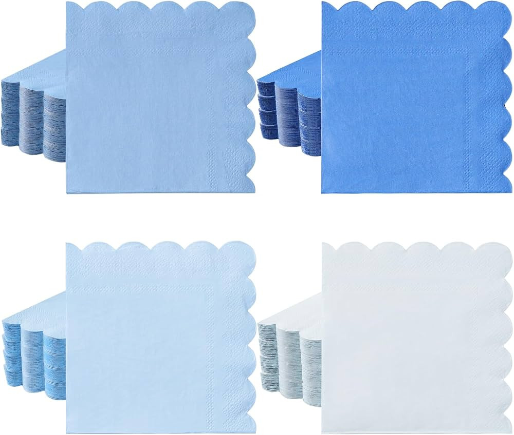100 Dusty Blue Scalloped Cocktail Napkins, 3 Ply 5 x 5 Inch Beverage Napkins Gradient Color Paper... | Amazon (US)