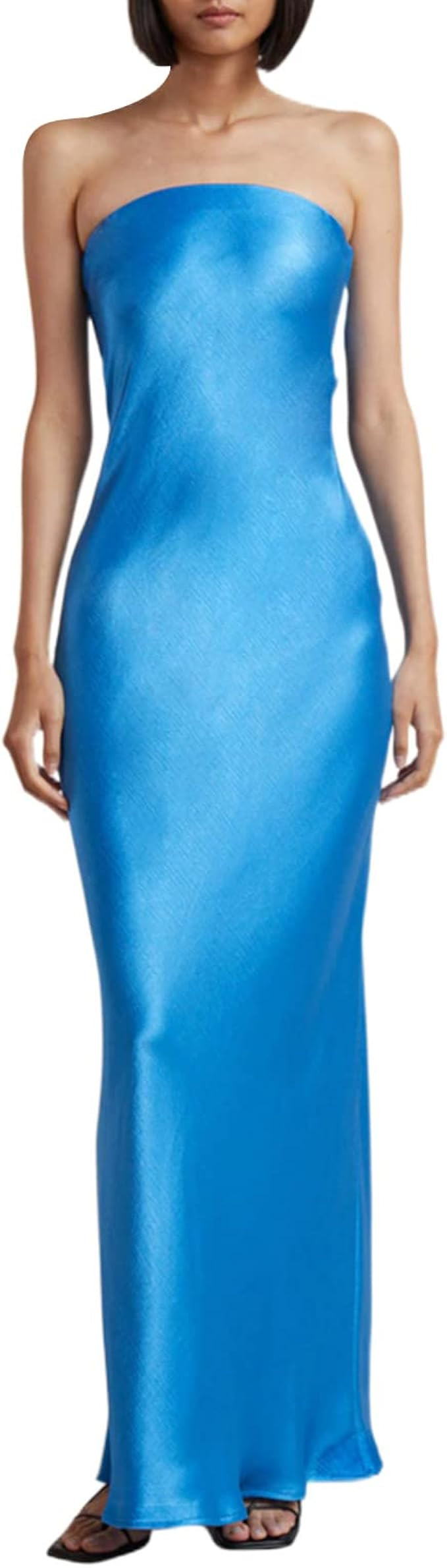 FUFUCAILLM Vestido largo de satén con hombros descubiertos para mujer, vestido formal sexy sin m... | Amazon (US)