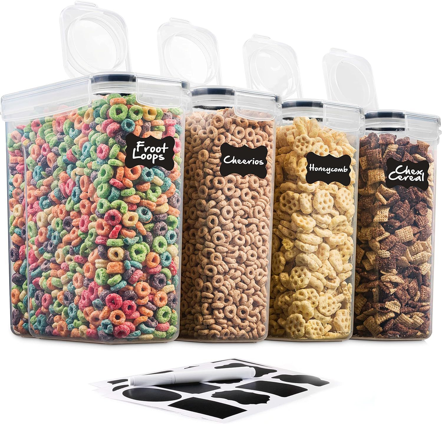 4 Pack Airtight Cereal & Dry Food Storage Container - BPA Free Plastic Kitchen and Pantry Organiz... | Amazon (US)
