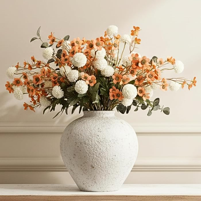 RyddeligHome Artificial White Kiku & Orange Wax Flowers, 22 Long Stems Bulk Silk Flowers for Vase... | Amazon (US)