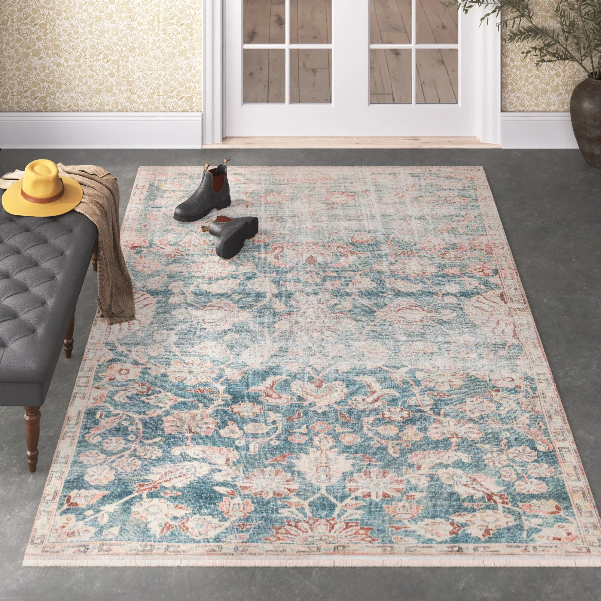 Faye Dark Teal/Beige Rug | Birch Lane