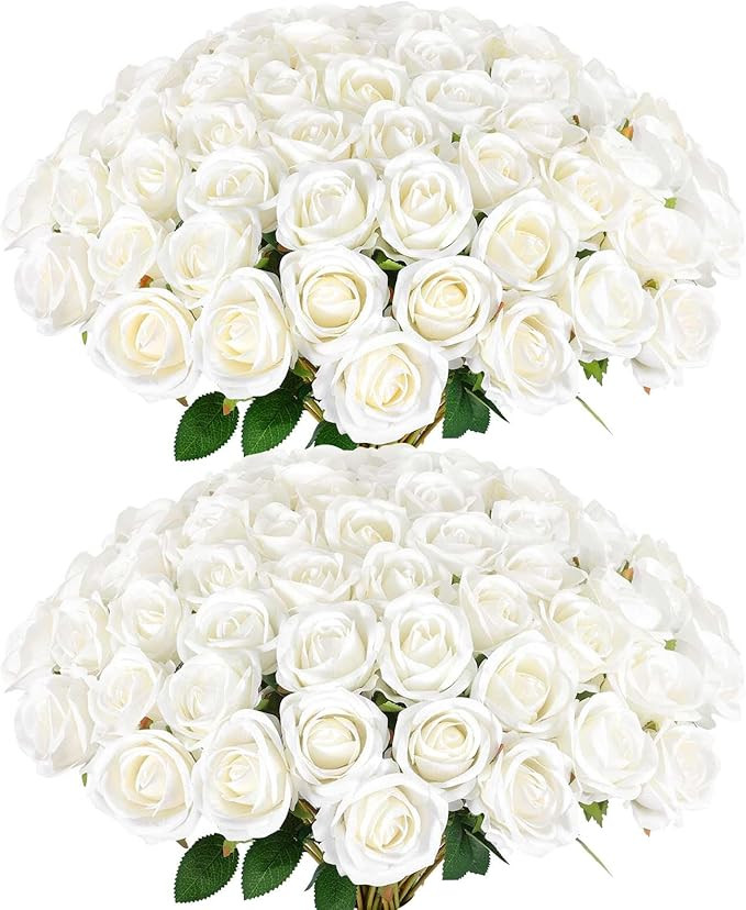 Rowfad 60 Pcs Artificial Roses Bulk Velvet Silk White Roses White Roses for Wedding Centerpieces ... | Amazon (US)
