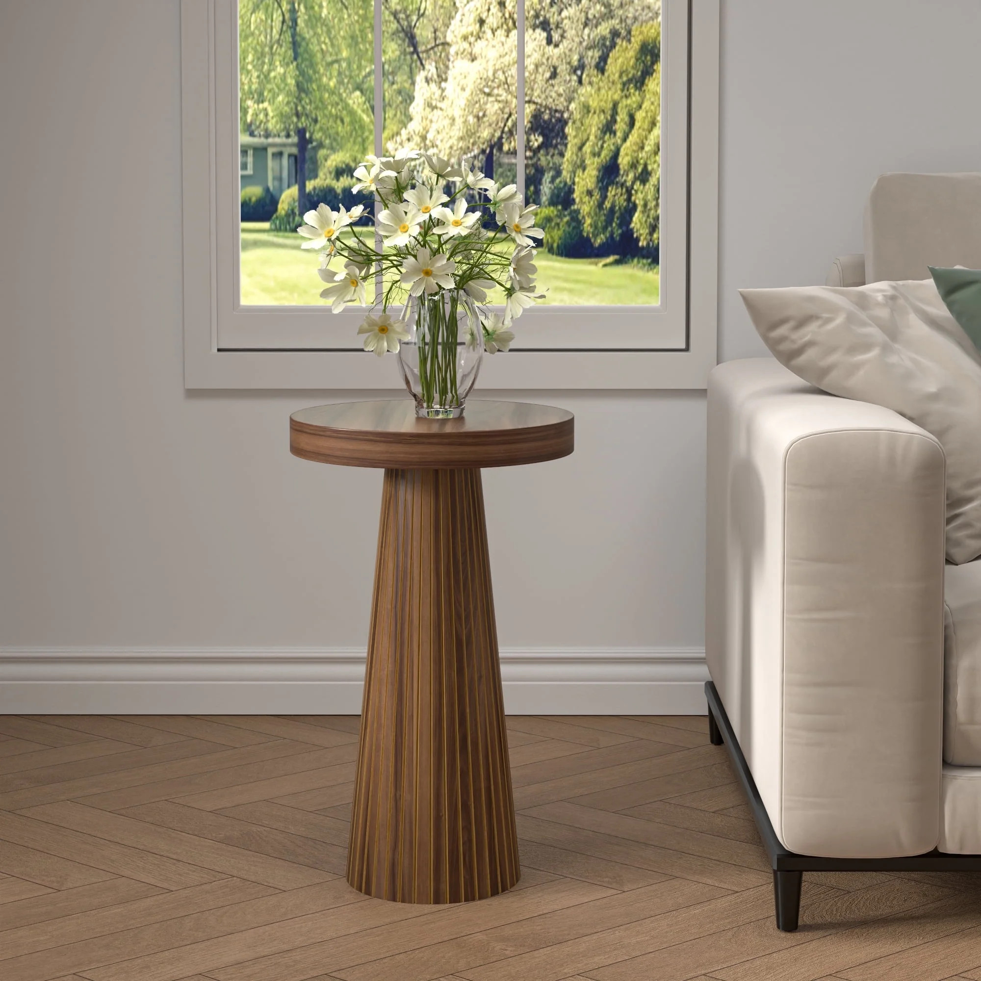 Side Table, Small Round End Table with Fluted Accent, Mid-Century Modern Nightstand for Small Spa... | Walmart (US)