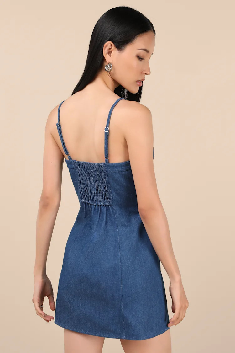 Blakely Blue Chambray Button-Front Mini Dress | Lulus