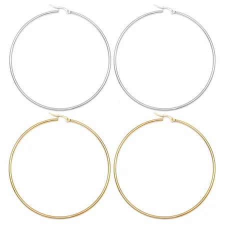 LXBSIYI Huge Gold Hoop Earrings for Women - Stainless Steel Plated 10k Gold Hooped Earrings for Wome | Walmart (US)