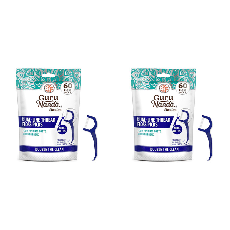 GuruNanda Dual Line Floss Picks (60 ct) 2 Pack ~ Resealable - Walmart.com | Walmart (US)