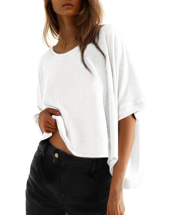 Dokotoo Summer Shirts 2025 Womens Solid T Shirts for Women Loose Oversized Tops Basic Tee | Amazon (US)