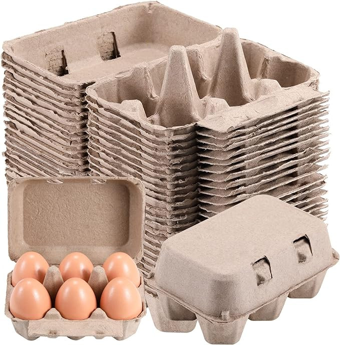 Half Dozen Vintage Egg Cartons 50 Pack, Blank Natural Pulp Egg Cartons 6 Count for Chicken Eggs R... | Amazon (US)